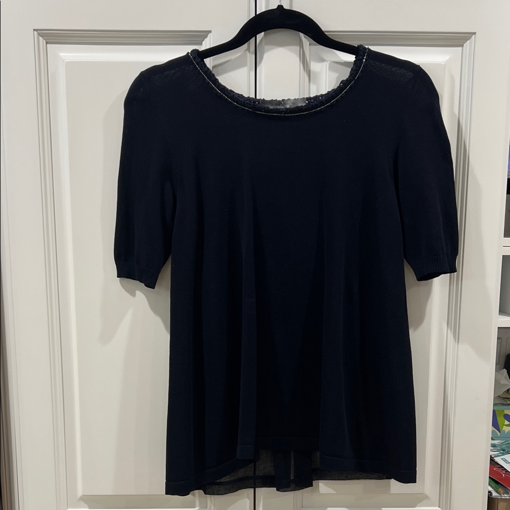 D. Exterior Navy Mixed Media Sweater. XS. NWT